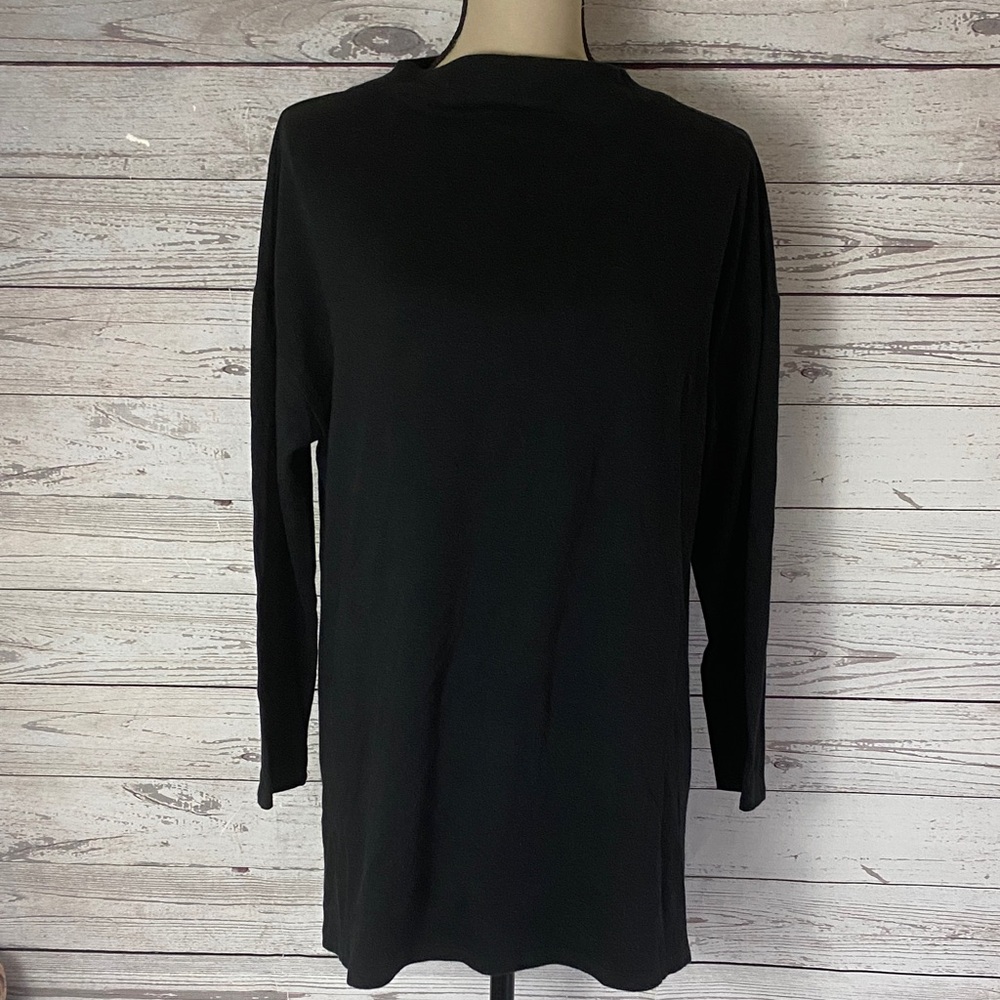 Eileen Fisher Black 3/4 Sleeve Mock Neck  Tunic Top